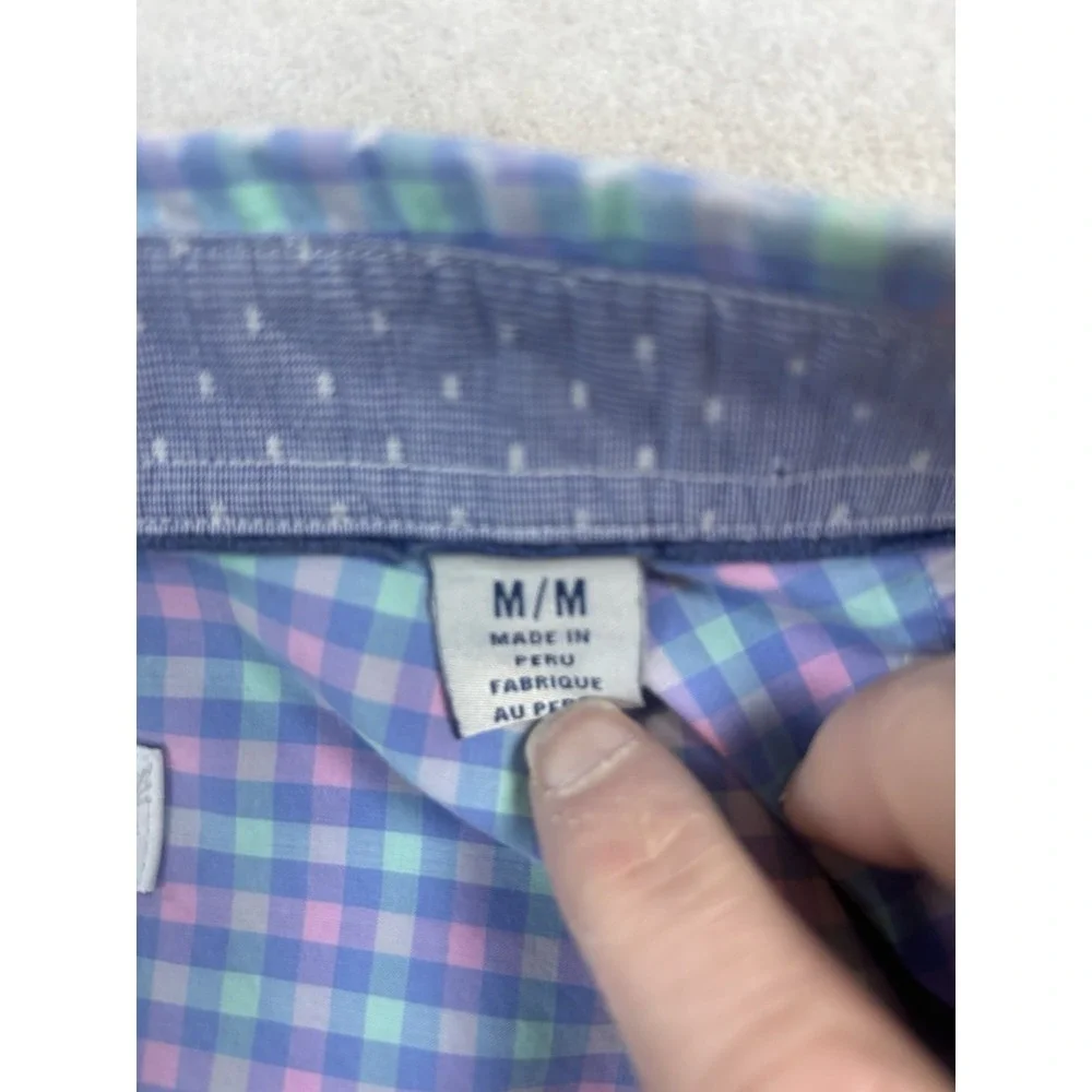 Tommy Bahama Island Zone Shirt Mens Medium Check Flip Cuff Contrast Trim L/S Med